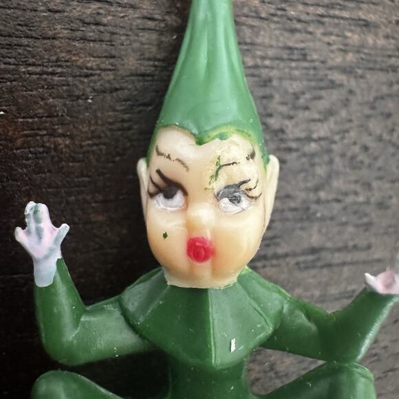 Vintage Green & Red 4 Pixie Elf w/ Ladybug Climber Cake Topper Picks Christmas - Picture 10 of 16